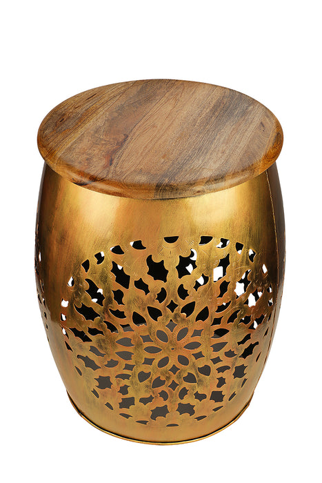 Brass Drum Shape Stool With Cutwork Design