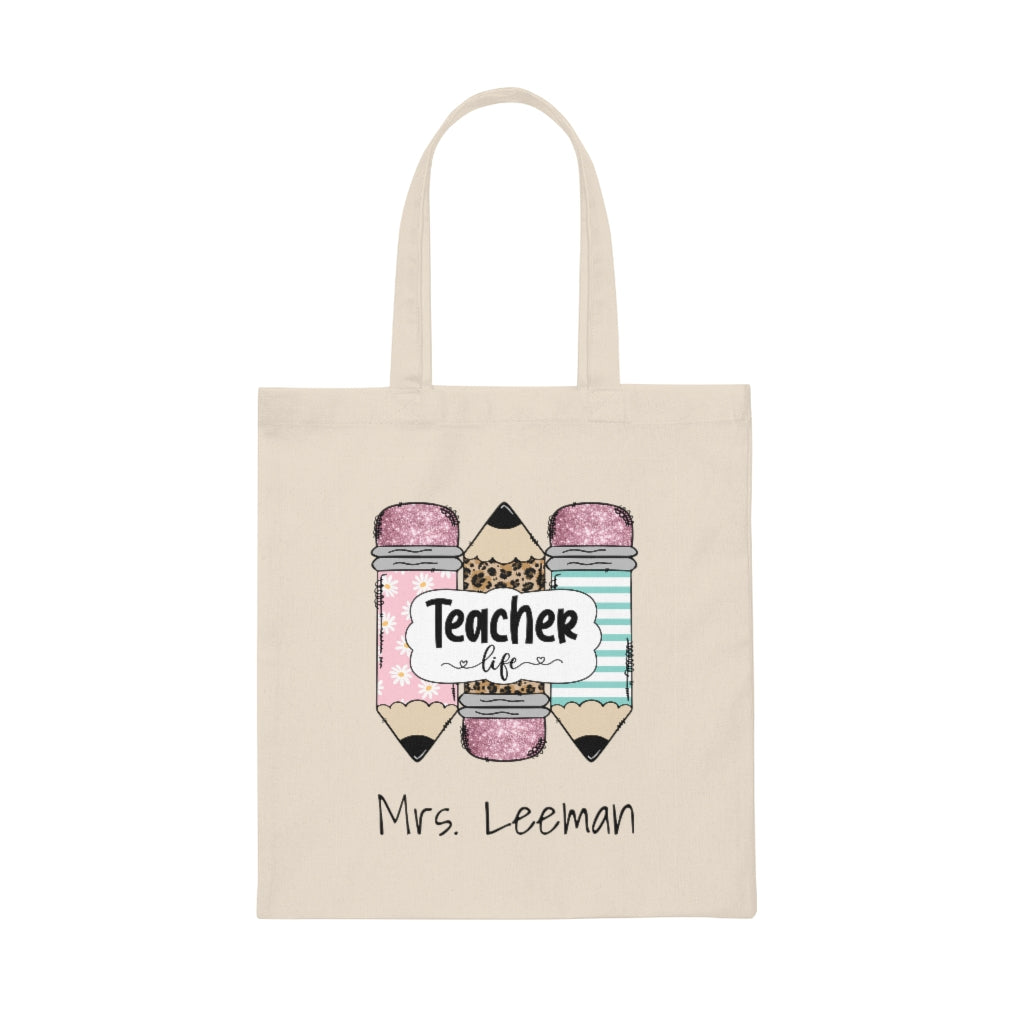 Crayon Letter Personalized Large Teacher Canvas Tote Bag