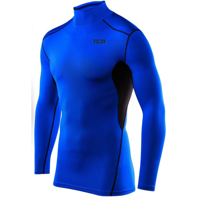 TCA HyperFusion Mock Neck Long Sleeve Mens Compression Top - Blue ...