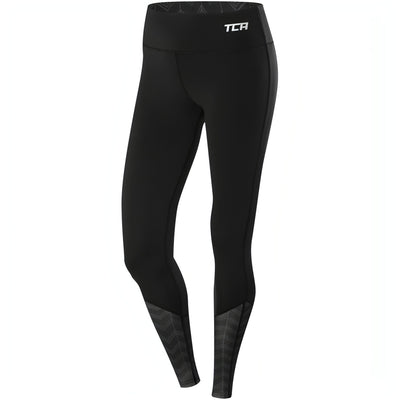 TCA Impulse Printed Womens Long Running Tights - Black, Start Fitness