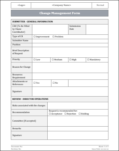 ISO 9001 Change Management Form Template