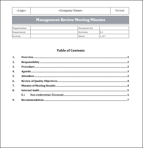 ISO 9001 Management Review Meeting Template