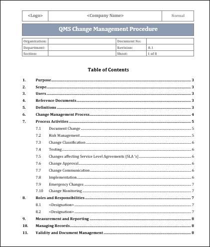 ISO 9001 Change Management Procedure Template