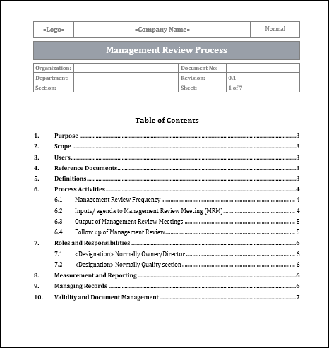 ISO 9001 Management Review Process Template