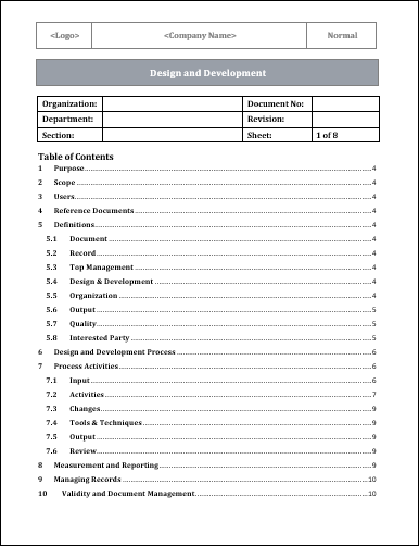 ISO 9001 Design And Development Plan