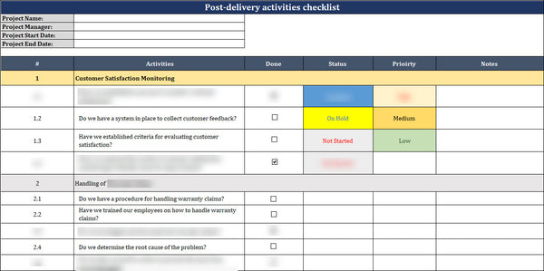 ISO 9001 Post-Delivery Activities Checklist Template