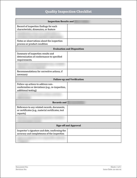 ISO 9001 Quality Inspection Checklist Template