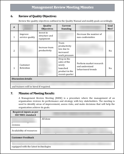 ISO 9001 Management Review Meeting Template