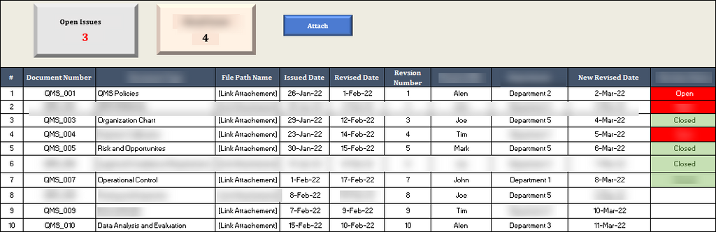 ISO 9001 Document Control Register