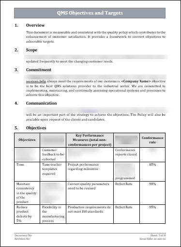 ISO 9001 Objectives And Targets Template