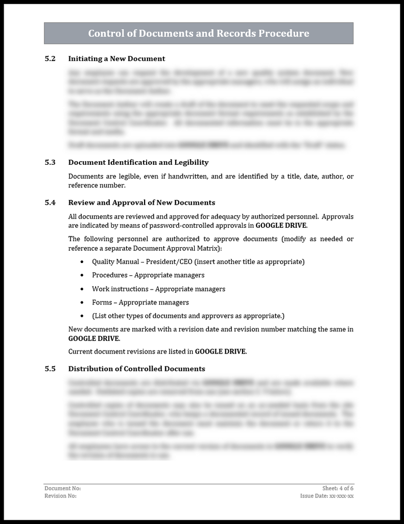 ISO 22301 Control of Documents and Records Procedure Template