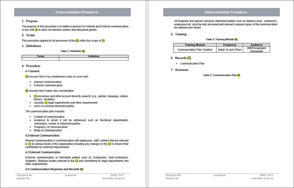 Communication procedure, communication plan