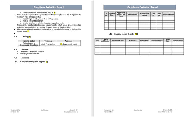 compliance evaluation record, compliance evaluation