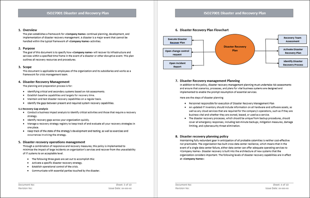 Disaster and Recovery Plan Template