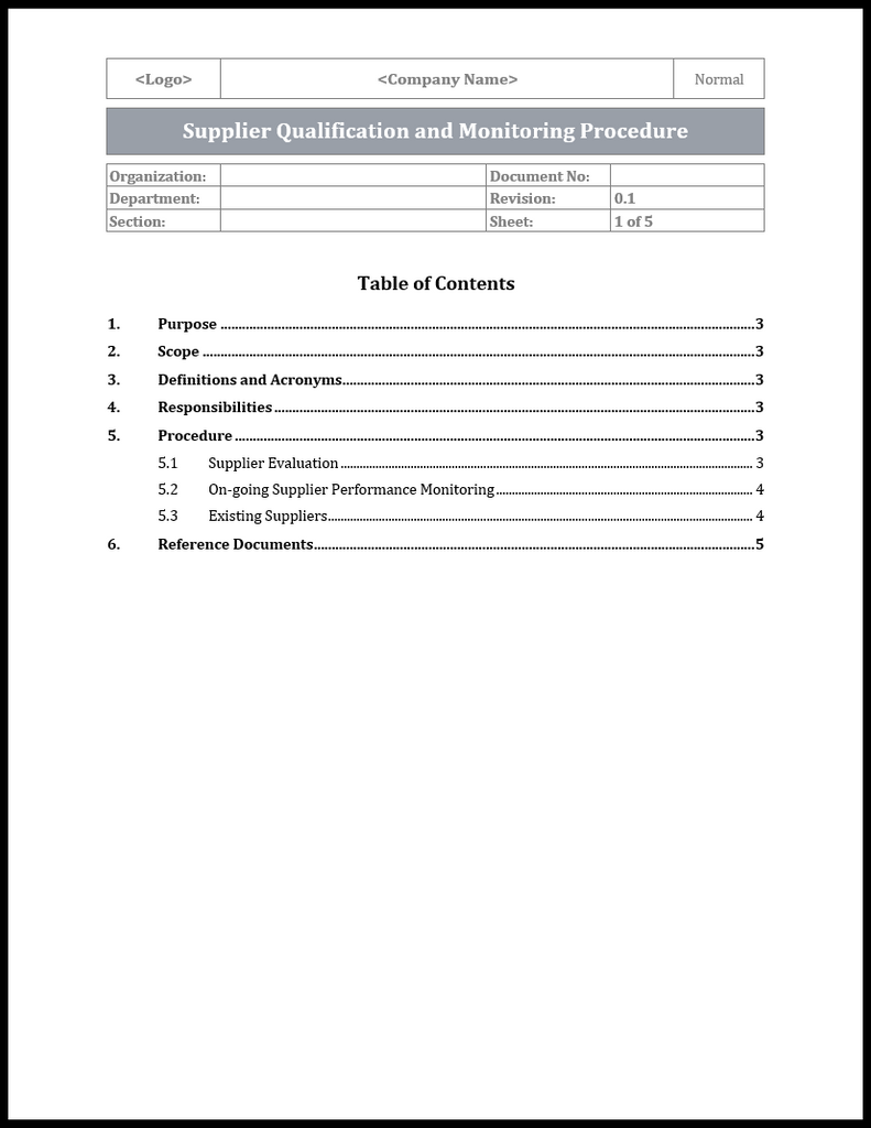 ISO 22301 Supplier Qualification and Monitoring Procedure Template