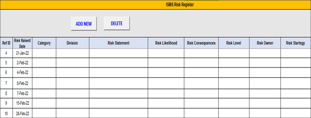ISMS Risk Register Template