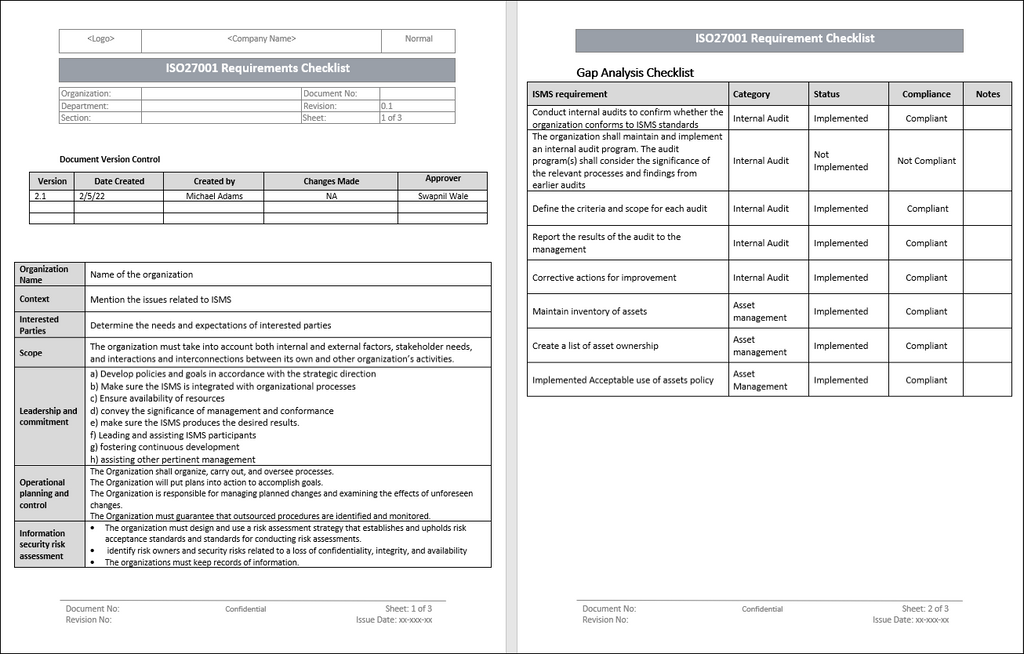 ISO 27001 Checklist Template for Requirements
