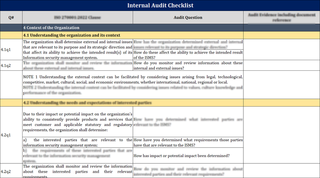 ISO 27001:2022 Internal Audit Checklist Excel Template