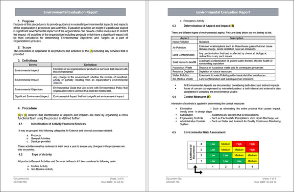 Evaluation of Environmental Aspects and Risks, Environmental risk