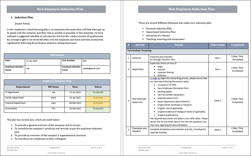 QMS New Employee Induction Plan Word Template – ISO Templates and
