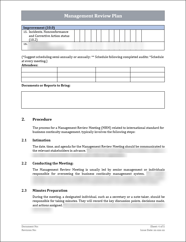 ISO 45001 Management Review Plan Template