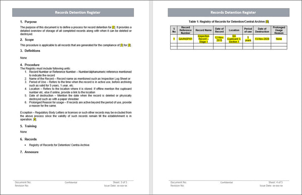 Records detention register, Records detention