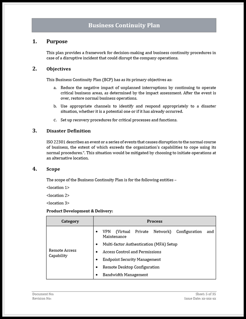 ISO 22301 Business Continuity Plan Template