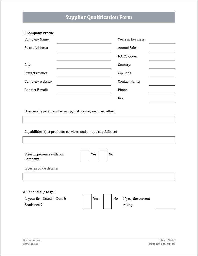 ISO 45001 supplier qulification form
