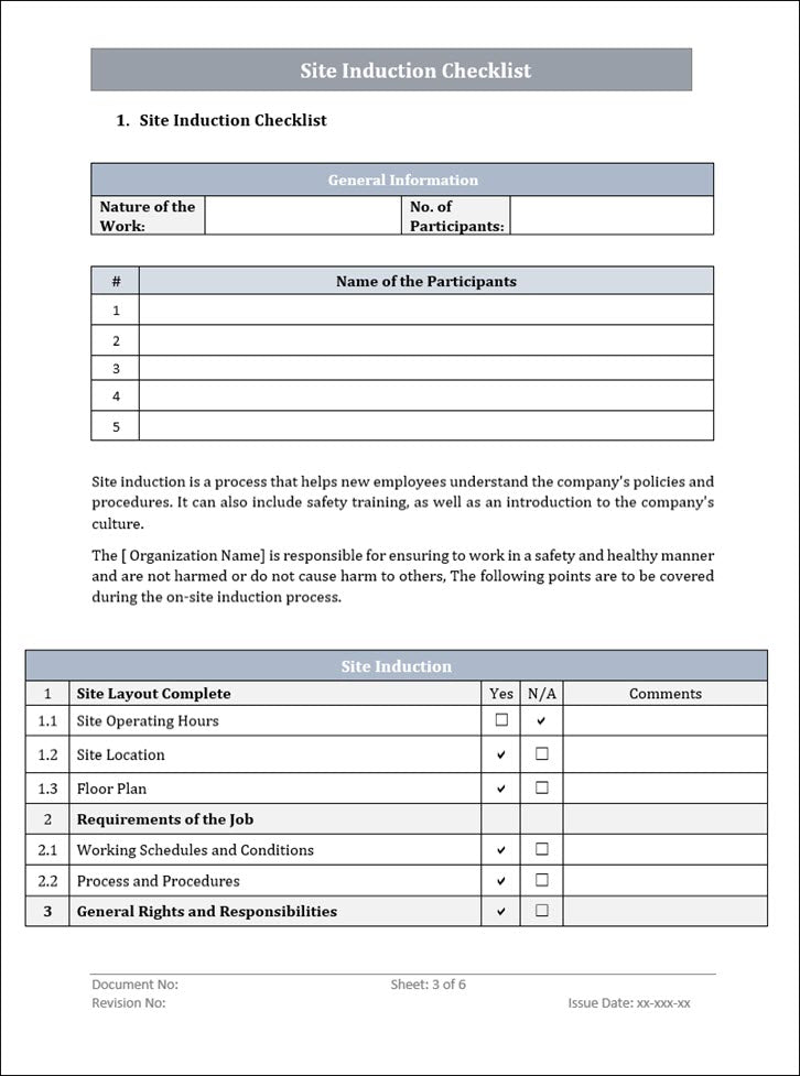 Qms Site Induction Checklist Template Iso Templates And Documents Download 0195