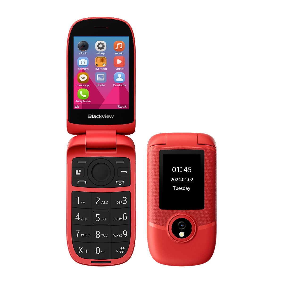 

Blackview N2000 Flip 2.8"+1.77" Display Unisoc T107 1500mAh Dual SIM 4G Cell Phone Red
