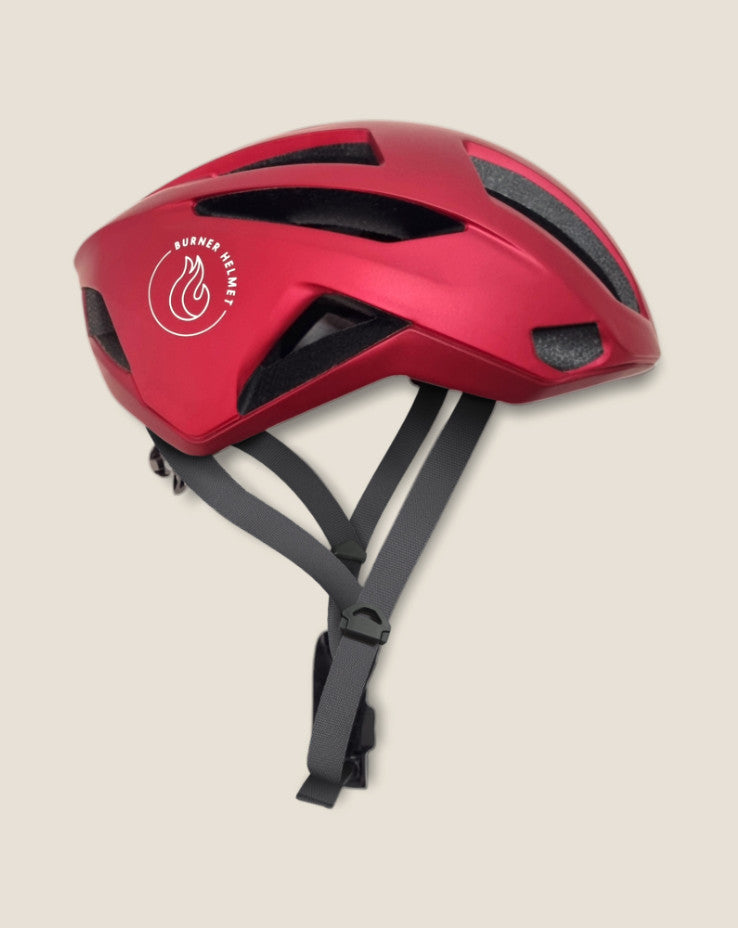 Red Ocean nachhaltiger Fahrradhelm rot mit grauen Riemen aus Nylon