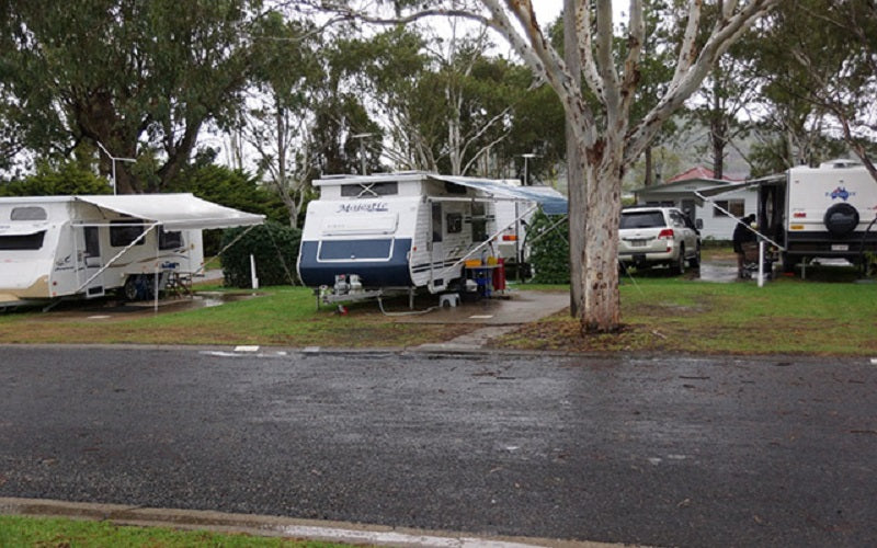 Caravan park during rain