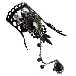 Gothic Style Retro Lace Bracelet With Ring - Gothicq