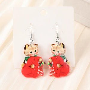 Acrylic Cats Christmas Drop Earrings - Gothicq
