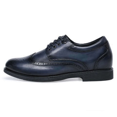 8 CM/3.15 Inches Taller - GOLDMoral Elevator Dress Elevator Shoes - Blue Mens Hand Painted Wingtip Oxford Shoes