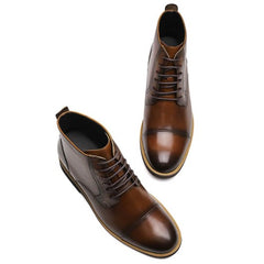 8CM / 3.15 Inches Taller - Goldmoral Height Increasing Boots - Brown Leather Elevator Shoes Taller Shoes