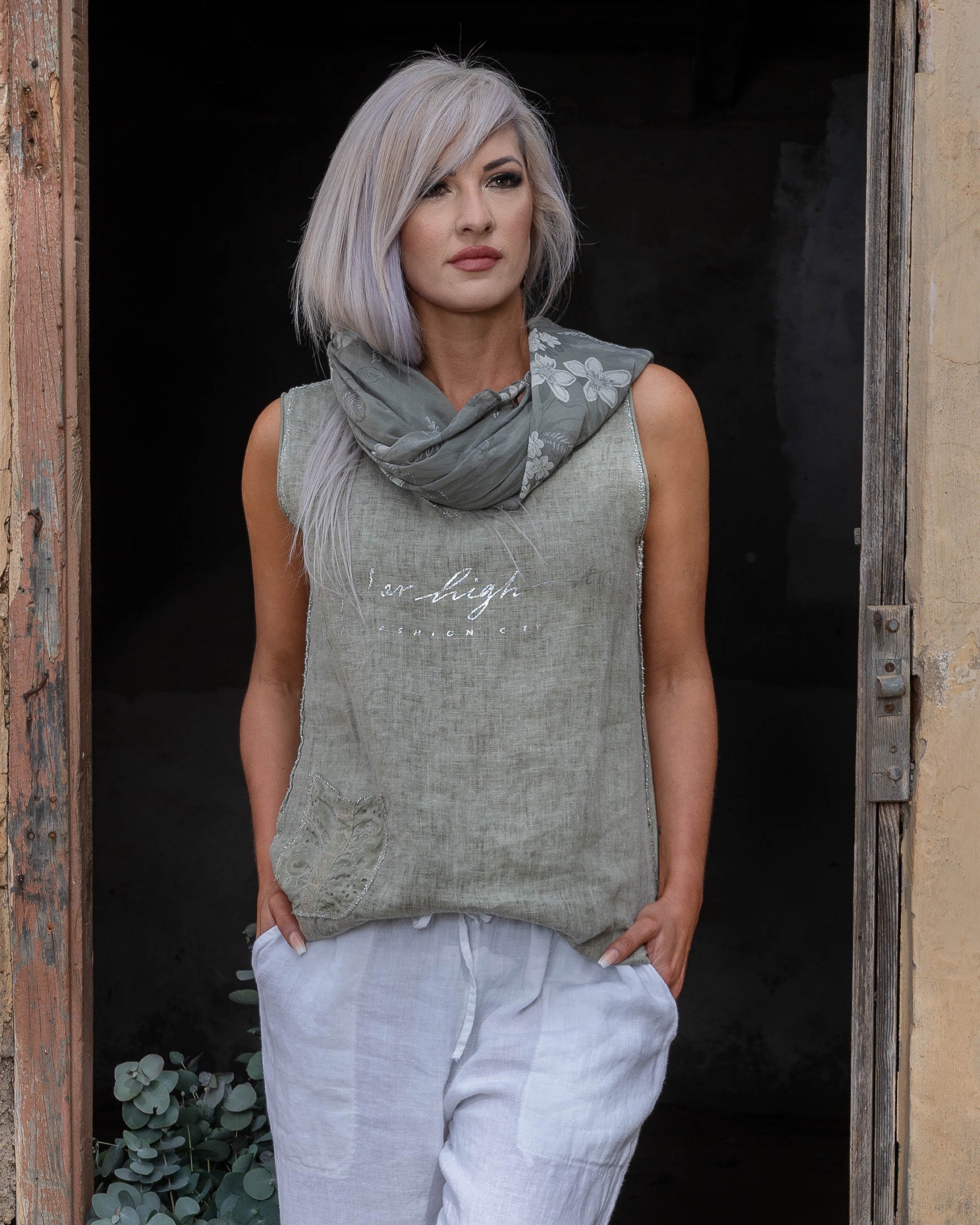 Fashion City Linen Top | Olive - The Hip Shop product image