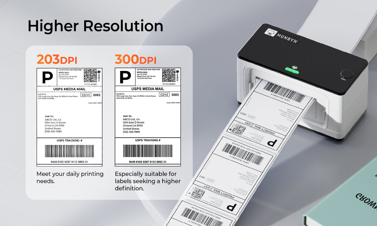 The Thermal Label Printer P941 offers dual resolutions of 203 and 300 DPI.