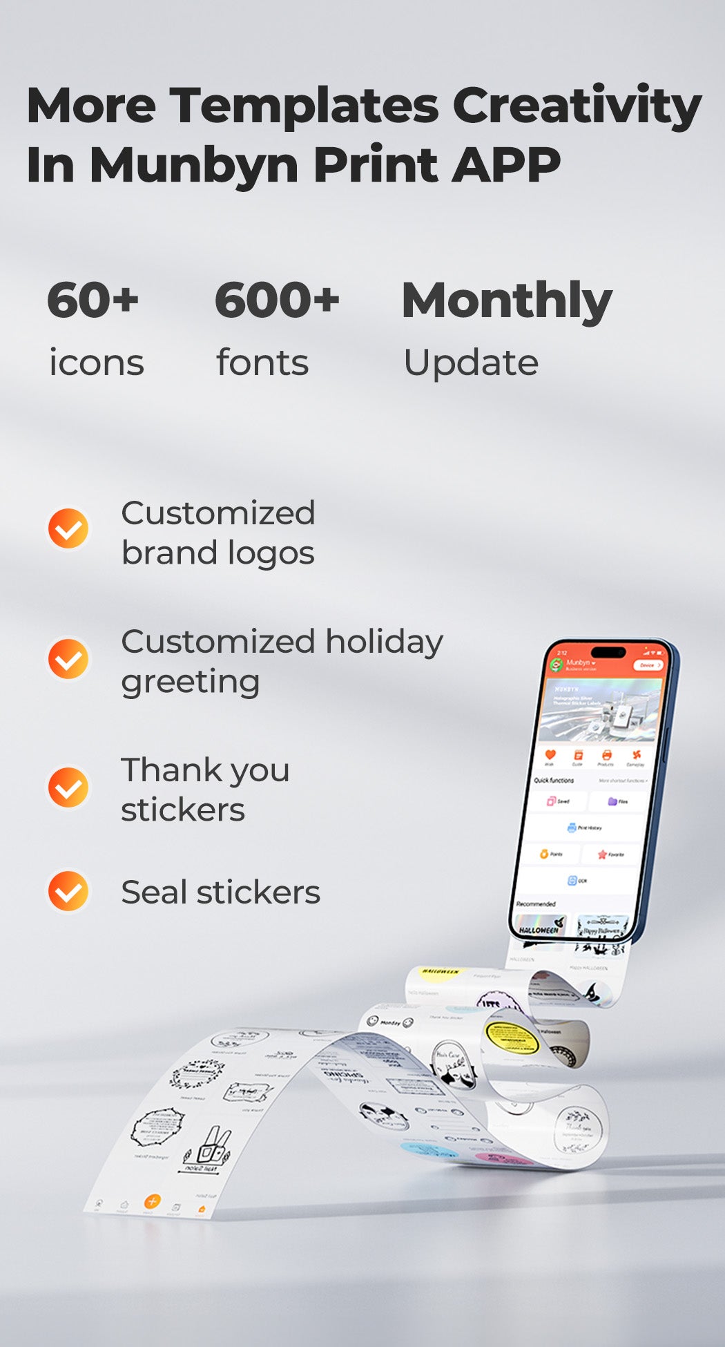 The MUNBYN P130B Bluetooth thermal label printer can print various templates on the MUNBYN Print app.