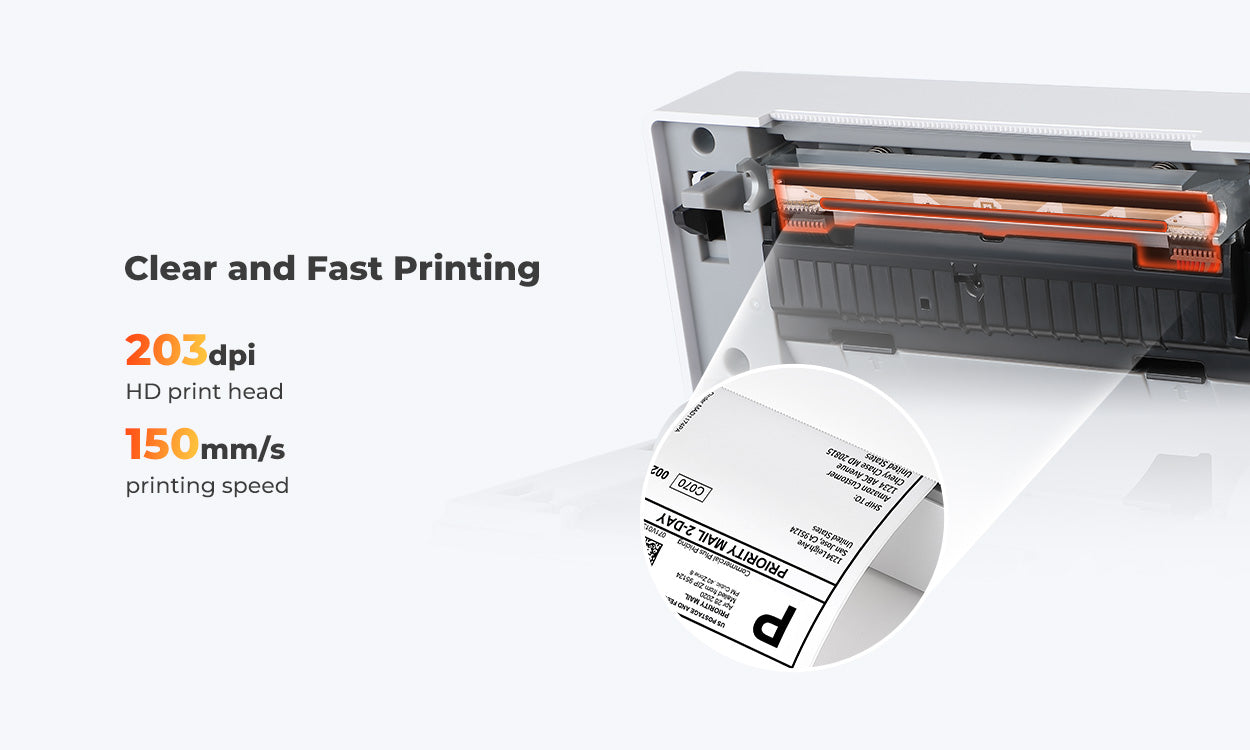 MUNBYN P130 direct thermal label printer can print labels at the speed of 150mm/s.