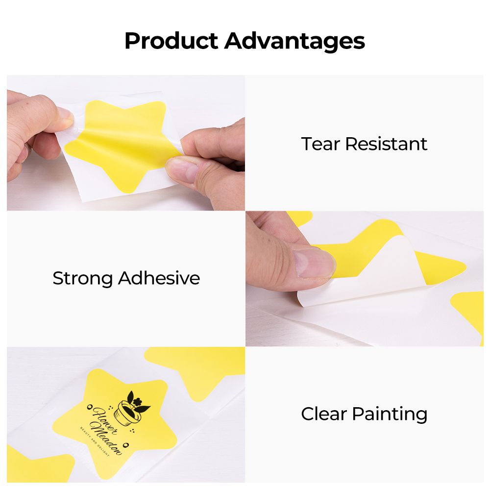 MUNBYN star sticker labels are tear-resistant, sticky, and easy to print.