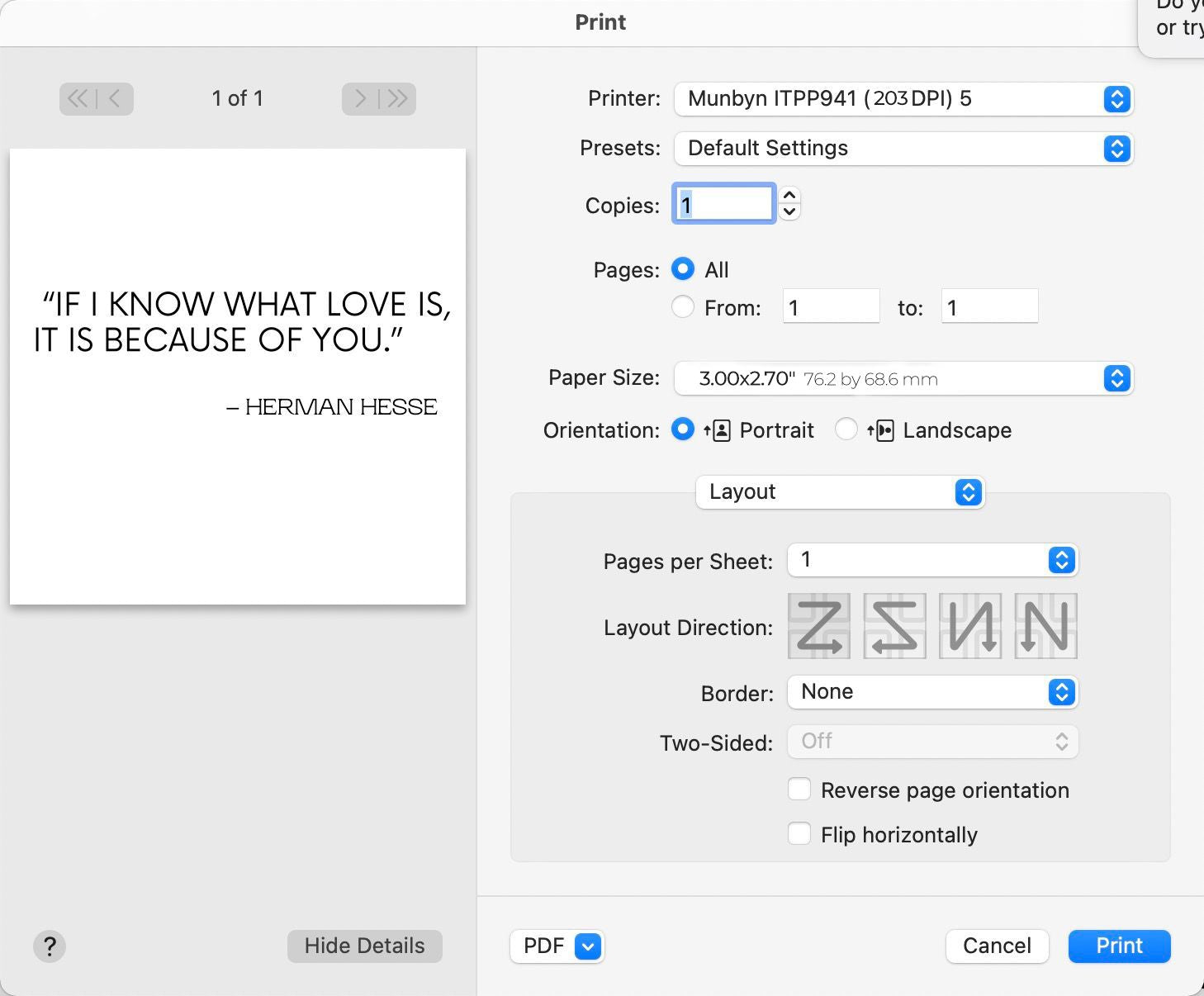 Notices to print paw thermal labels