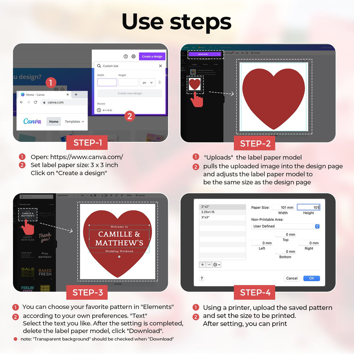 Steps to use heart-shape label template