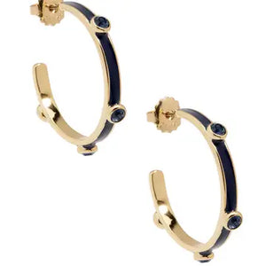 Navy Enamel Hoop Earring with Crystals - Ada & Lo 