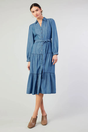 Chambray Belted Collar Shirt Dress - Ada & Lo 