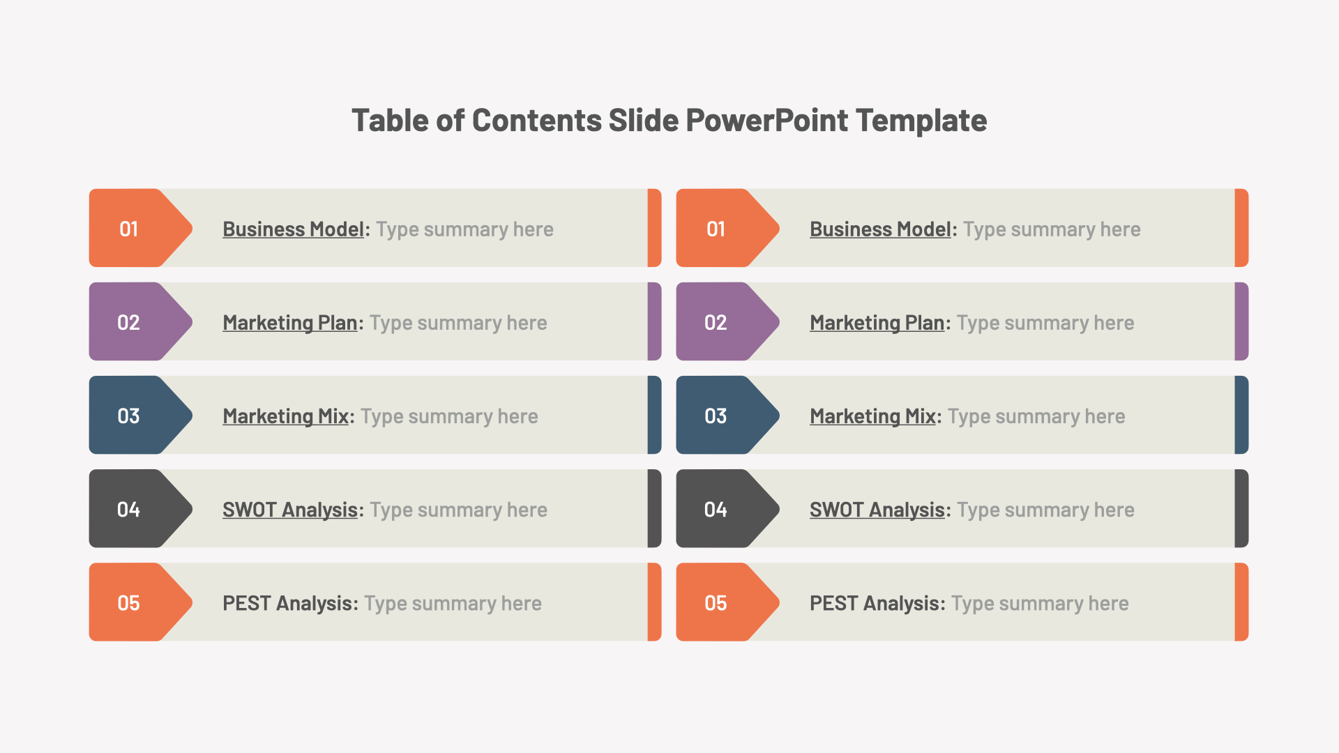 contents page of presentation