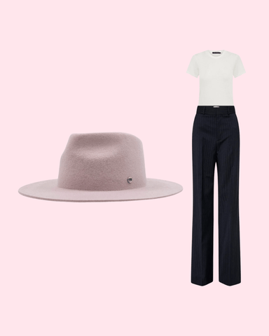 modern minimalist look with wide-brimmed hat