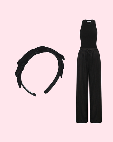 velvet headband paired with athleisure outfit