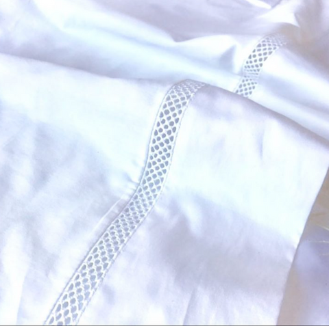 Luxury White Cotton Flat Sheet with Lattice Trim