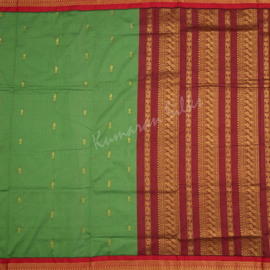 Grass Green Saree with Maroon border- Kalyani Cotton-VS478